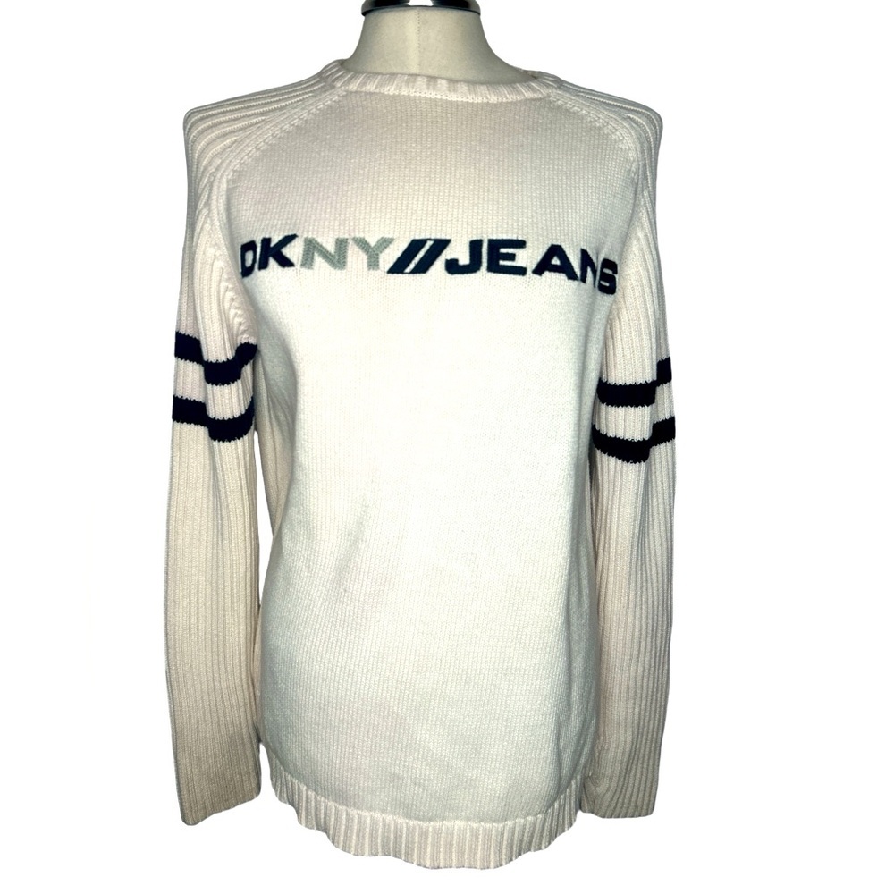 DKNY Jeans Spellout Sweater Vintage Early 2000s Beige Cream Small